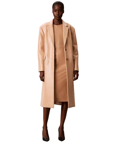 Calvin Klein Petite Double-breasted Sequined Long Overcoat In Multi
