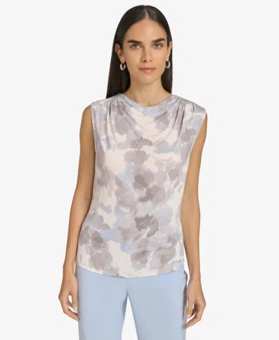 Calvin Klein Petite Draped-neck Sleeveless Top In Cream Multi