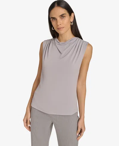 Calvin Klein Petite Draped-neck Sleeveless Top In Heather Grey