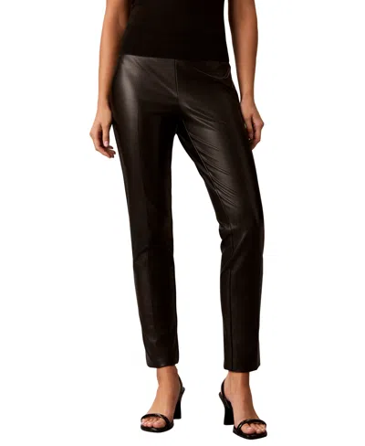 Calvin Klein Petite Faux Leather High-waisted Straight-leg Pants In Brown