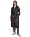 Calvin Klein Petite Faux-leather Trench Coat In Brown