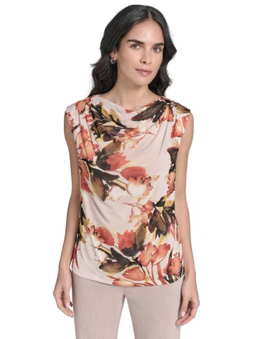 Calvin Klein Petite Floral-print Mesh Blouse In Multi