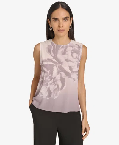 Calvin Klein Petite Floral-print Sleeveless Top In Grey Mutli