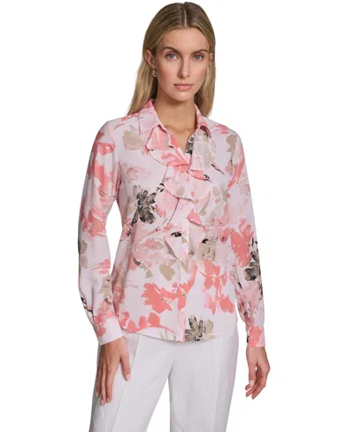 Calvin Klein Petite Floral-print Long-sleeve Blouse In Multi