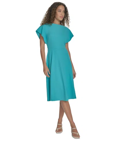 Calvin Klein Petite Flutter-sleeve Sheath Midi Dress In Lake