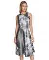 Calvin Klein Petite Foil Scuba Fit & Flare Dress In Gray