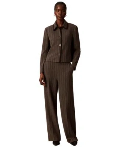 Calvin Klein Petite Four Button Collared Jacket High Rise Wide Leg Trousers In Multi