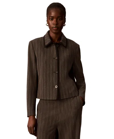 Calvin Klein Petite Four-button Collared Jacket In Multi