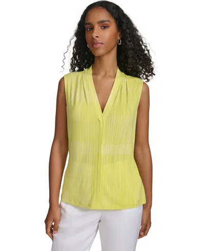 Calvin Klein Petite Geo-print V-neck Sleeveless Top In Pear White