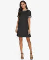 Calvin Klein Petite Heatfix Trim Jewel Neck Dress In Black