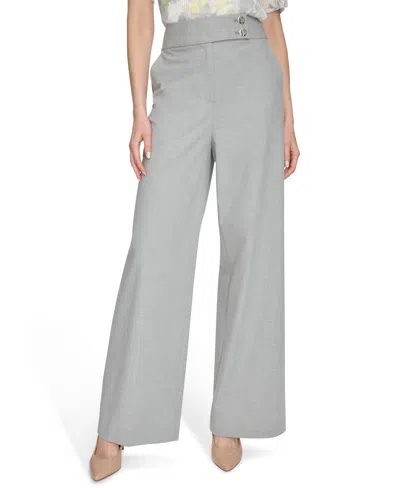 Calvin Klein Petite High-rise Wide-leg Pants In Light Heather Multi