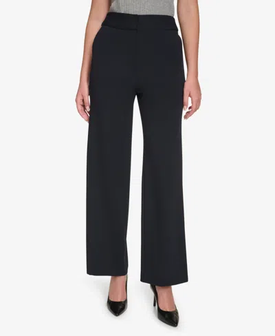 Calvin Klein Petite High-rise Wide-leg Pants In Navy