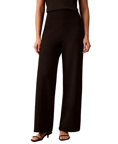 Calvin Klein Petite Pull-on Wide-leg Satin Pants In Black