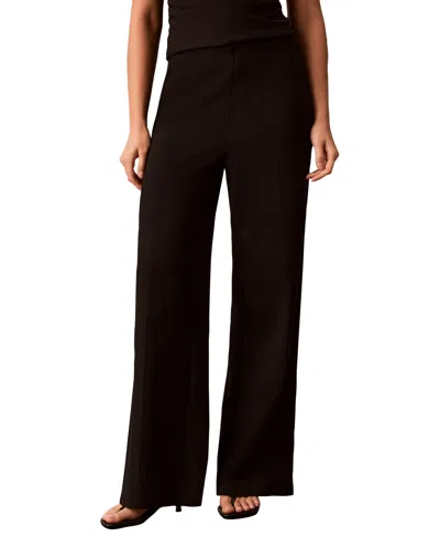 Calvin Klein Petite High-rise Wide-leg Pants In Black