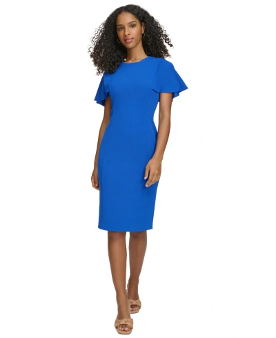 Calvin Klein Petite Jewel-neck Scuba Crepe Sheath Dress In Regatta