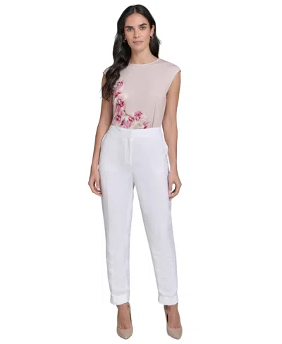 Calvin Klein Petite Linen-blend Mid Rise Slim-leg Pants