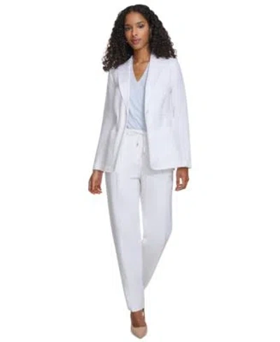 Calvin Klein Petite Linen Elasticized Waistband Jacket Linen Slim Leg Pants In White