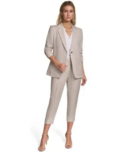 Calvin Klein Petite Linen Notch Collar Jacket Jacket Ankle Pant Suit Set In Gray