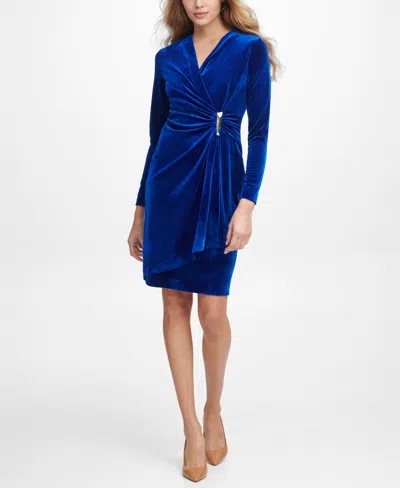 Calvin Klein Petite Long Sleeve Dress In Blue