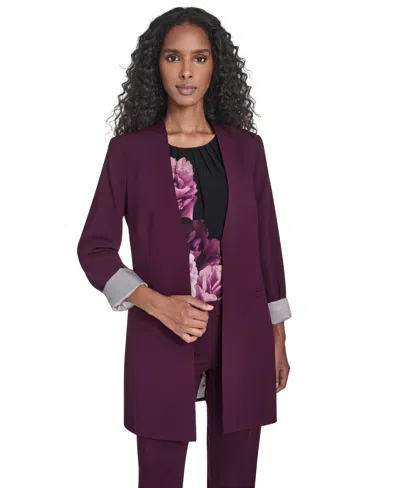 Calvin Klein Petite Lux Open Front 3/4-sleeve Rollback Cuff Jacket In Purple