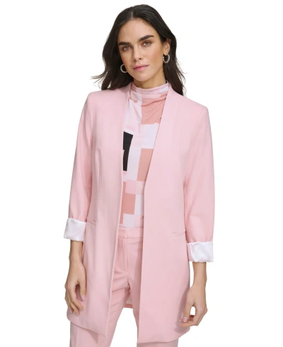 Calvin Klein Petite Luxe Open Front 3/4-sleeve Jacket In Silver Pink