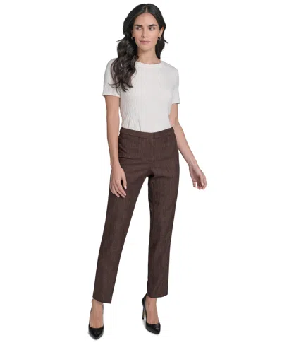 Calvin Klein Petite Mid Rise Straight-leg Ankle Pants In Brown