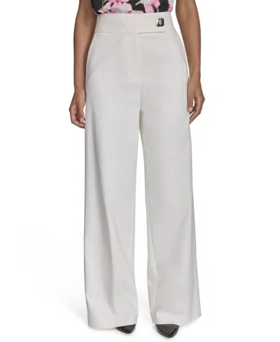 Calvin Klein Petite Mid-rise Wide-leg Pants In Cream