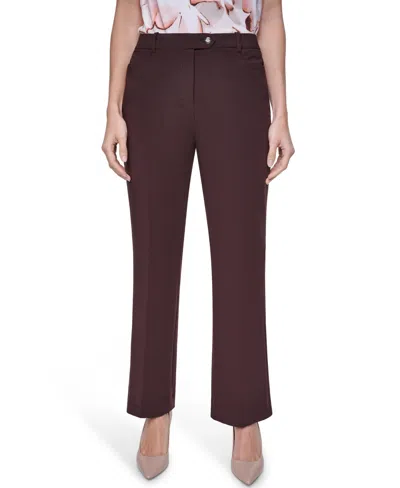 Calvin Klein Petite Mid-rise Straight Pants In Brown