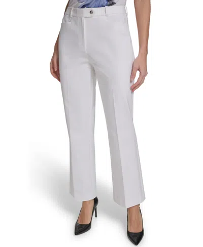Calvin Klein Petite Mid-rise Zip Closure Straight-leg Pants In White
