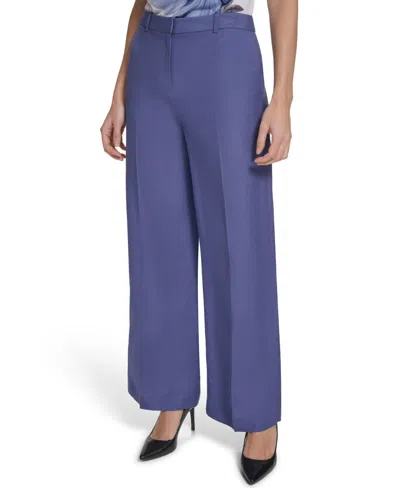 Calvin Klein Petite Mid-rise Zip Closure Wide-leg Pants In Purple