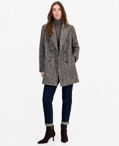 Calvin Klein Petite Notch Collar Double Breasted Peacoat, Created For Macy's In Gray