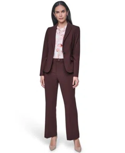Calvin Klein Petite Notch Collar One Button Jacket Printed Cowl Neck Sleeveless Blouse Mid Rise Straight Pants In Blush Multi