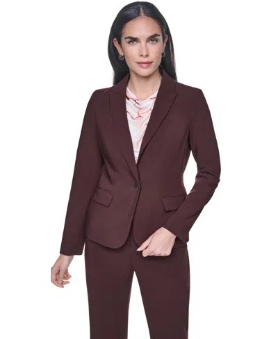 Calvin Klein Petite Notch Collar One-button Jacket In Brown