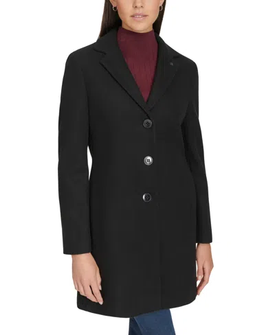 Calvin Klein Petite Notched-collar Single-breasted Coat In Black
