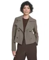 Calvin Klein Petite Novelty Cropped Double Breasted Trench Jacket In Gray