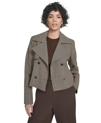 Calvin Klein Petite Novelty Cropped Double Breasted Trench Jacket In Gray