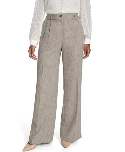 Calvin Klein Petite Novelty Pleated Wide Leg Pants In Gray
