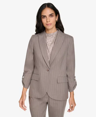 Calvin Klein Petite One-button Blazer In Oyster Multi
