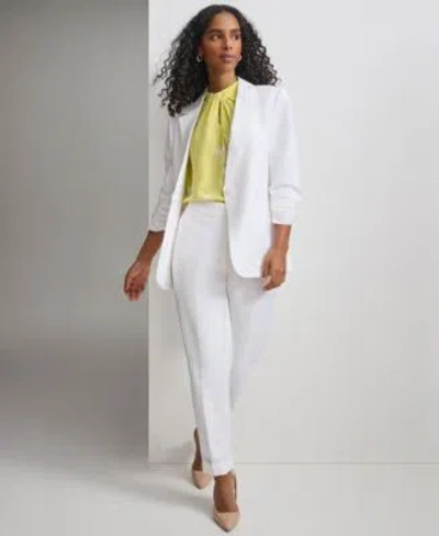 Calvin Klein Petite One Button Scrunch Sleeve Jacket Mid Rise Cuffed Ankle Pants In White