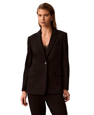 Calvin Klein Petite One-button Notch Collar Blazer In Brown
