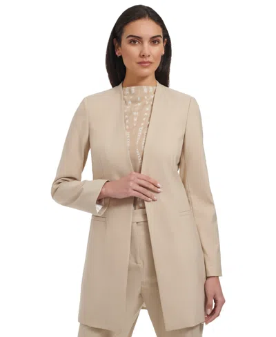 Calvin Klein Petite Open-front 3/4-roll-sleeve Topper Jacket In Latte Multi