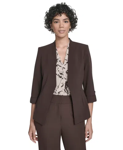 Calvin Klein Petite Open Front Jacket In Brown