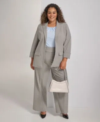 Calvin Klein Petite Open Front Jacket Pleated Camisole Wide Leg Pants In Heather Grey Multi