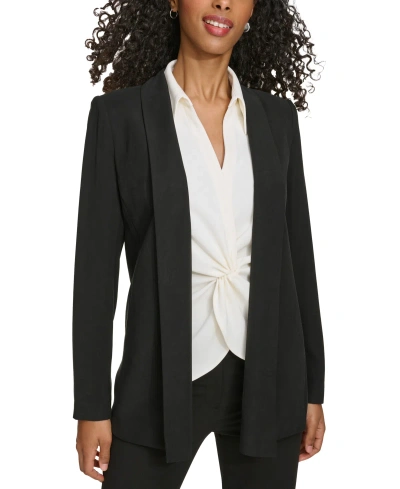 Calvin Klein Petite Open-front Long-sleeve Twill Jacket In Black