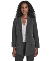Calvin Klein Petite Pinstripe Pattern Rollback Cuff Open Front Jacket In Gray
