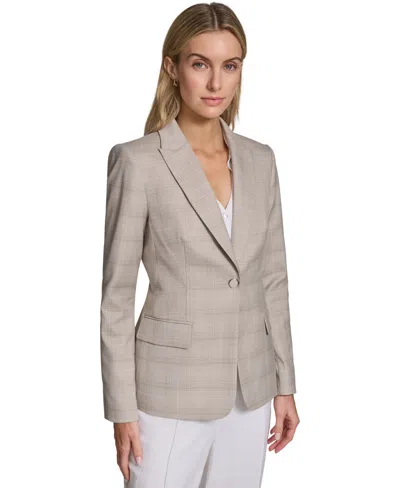 Calvin Klein Petite Plaid Notch Collar Jacket In Multi