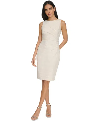 Calvin Klein Petite Plaid Starburst Sheath Dress In Stony Beige White