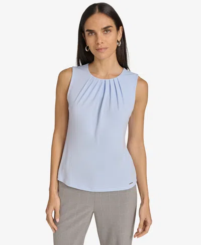 Calvin Klein Petite Pleat-neck Camisole In Sky