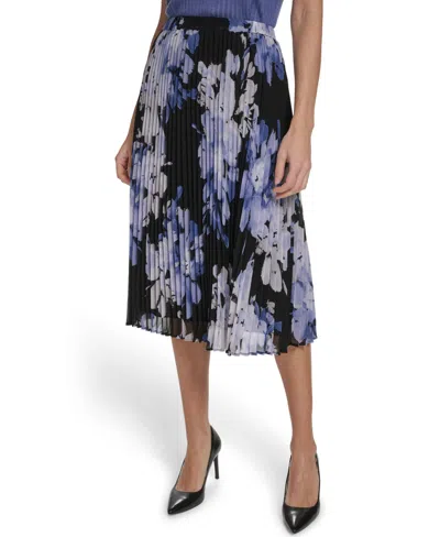 Calvin Klein Petite Pleated A-line Midi Skirt In Black