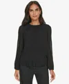 Calvin Klein Petite Pleated Blouson-sleeve Top In Black